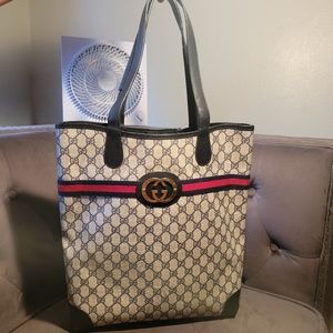 AUTHENTIC Gucci Ophidia Tote GG Supreme Coated Canvas Navy Blue Shopper's Tote